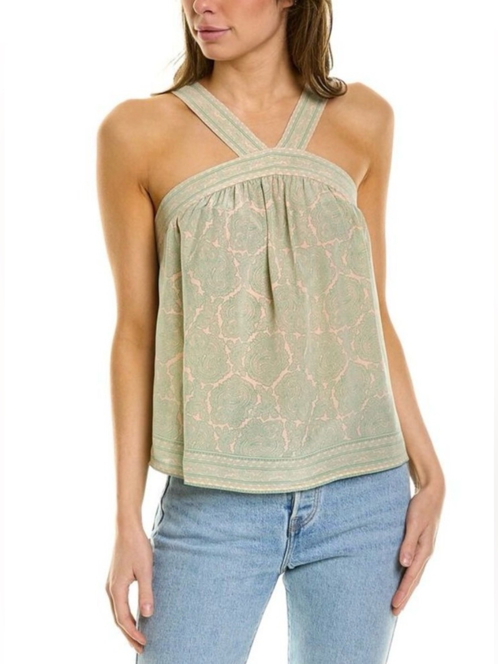 Joie Emre 100% Silk Green Paisley Print Tank, size S